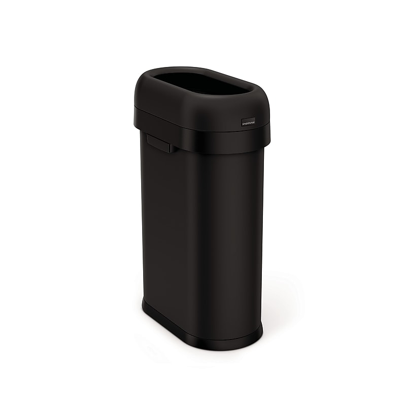 simplehuman Commercial Slim Steel Trash Can with Open Lid, 13 Gallon, Matte Black (CW1498) image 1
