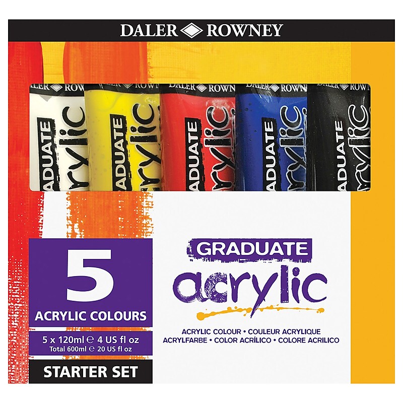 Daler-Rowney Graduate Acrylic Paint, Assorted Colors, 120ml, 5/Set (DRWD1239001003) image 1