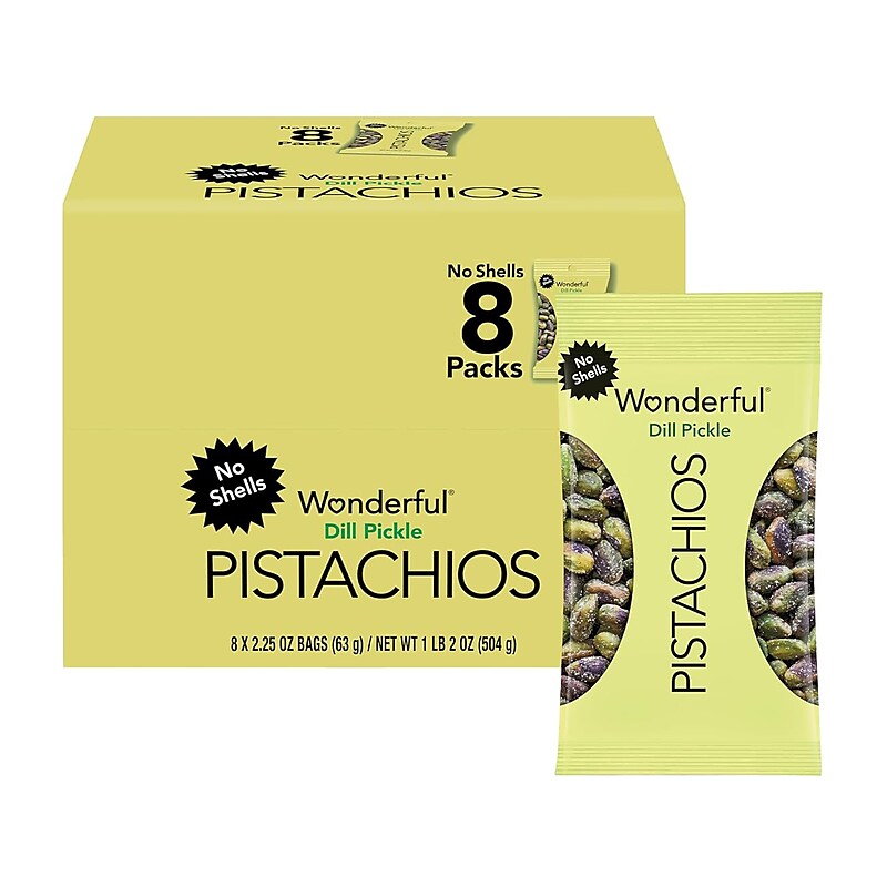 Wonderful Pistachios Salted Dill Pickle Pistachios, 2.25 oz., 8 Bags/Box (DP0146A25M) image 1