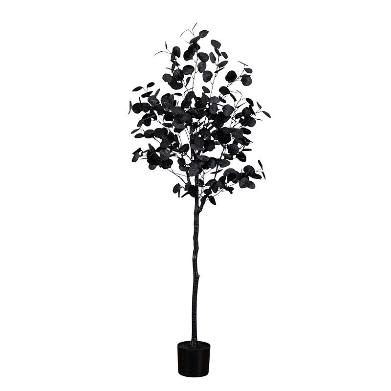 Nearly Natural Artificial Halloween Black Eucalyptus Tree, 5' (T5150) image 1