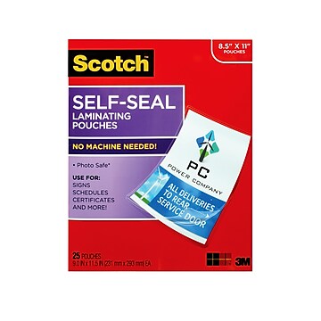 Scotch Self Sealing Laminating Pouches, Letter Size, 5 Mil, 25/Pack (LS854-25G)