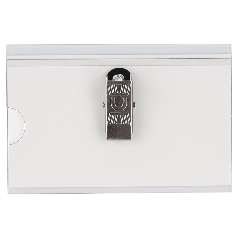 JAM PAPER Plastic Name Tags with Clamp Hook, 3 5/8" x 2 1/4", Clear, 24/Pack (401139014) image 1