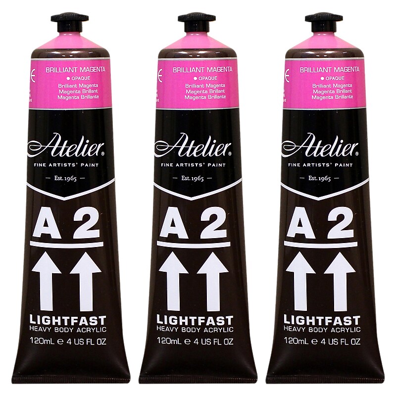 Chroma Atelier A2 Lightfast Acrylic Paint Tube, Brilliant Magenta, 4 oz., 3/Bundle (CRM831-3) image 1
