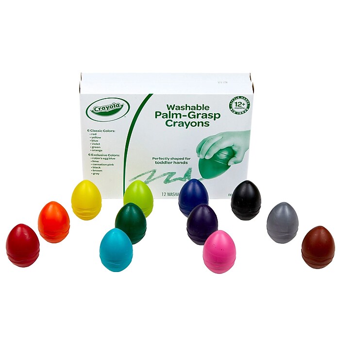 Crayola Washable Palm-Grasp Crayons, Assorted Colors, 12/Box (81