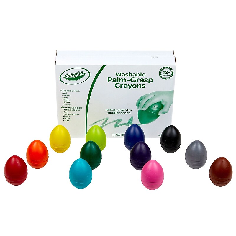 Crayola Washable Palm-Grasp Crayons, Assorted Colors, 12/Box (81-1151) image 1