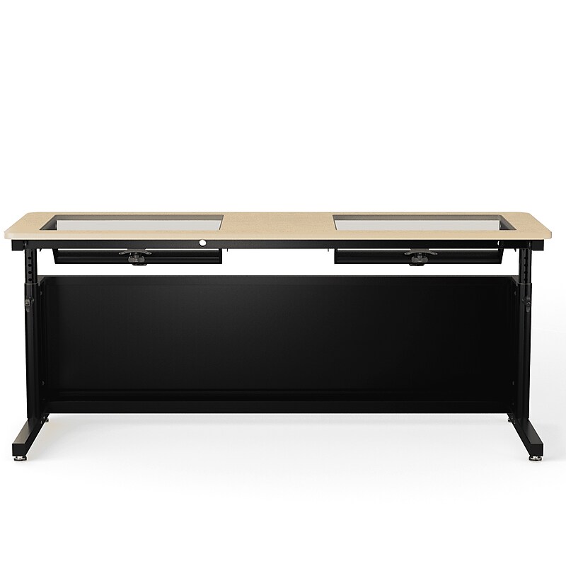 VersaDesk Downview 72"W Manual Adjustable Standing Computer Table, Maple/Black (DVT7224-BM) image 1