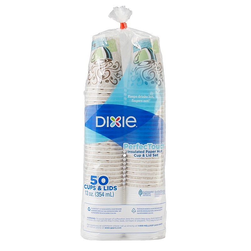 Dixie PerfecTouch WiseSize Paper Cup & Lid Combo, 12 Oz., White, 50/Pack (5342COMBO600) image 1