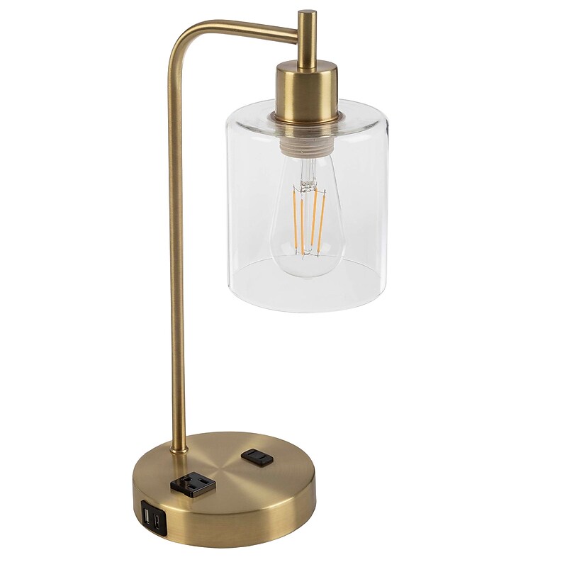 Lavish Home 16.14" LED Table Lamp with USB Ports, Gold (72-LMPDKIND-1G) image 1