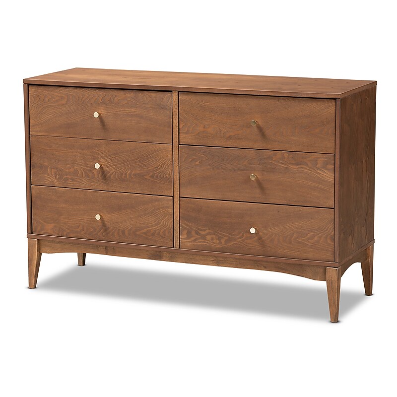Baxton Studio Landis 31"H Dresser, 6-Drawers, Ash Walnut/Gold (193-11303-HiT) image 1