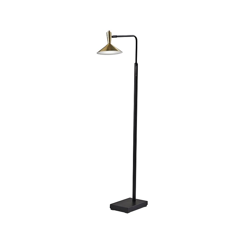 Adesso Lucas 54" Matte Black/Antique Brass Floor Lamp with Cone Shade (4263-01) image 1