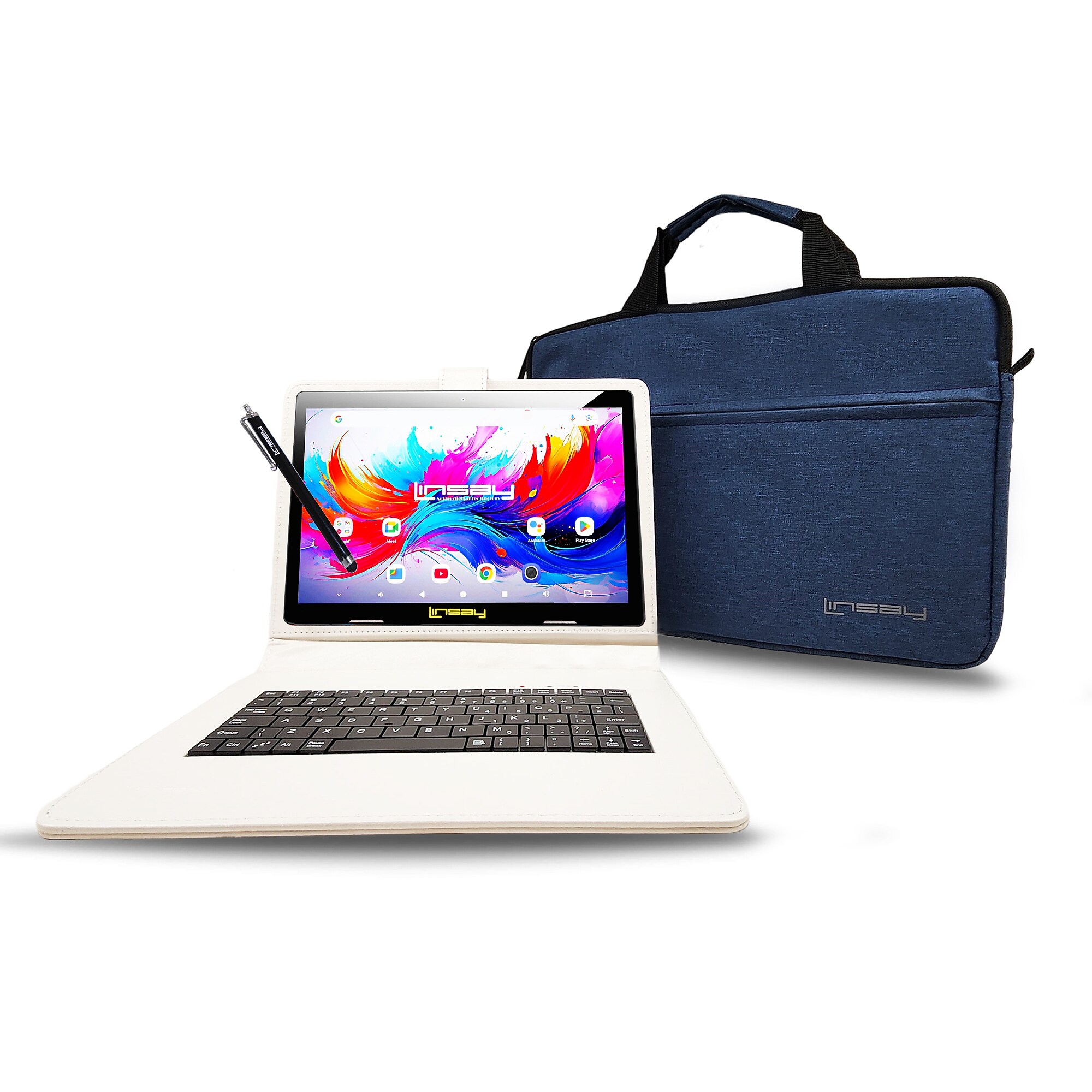 Linsay F10 Series 10.1″ Tablet, Wi-Fi, Octa Core, 256GB eMMC, Android 15, with White Unique Oracle Keyboard Case & Briefcase Sansujyuku sansujyuku.com
