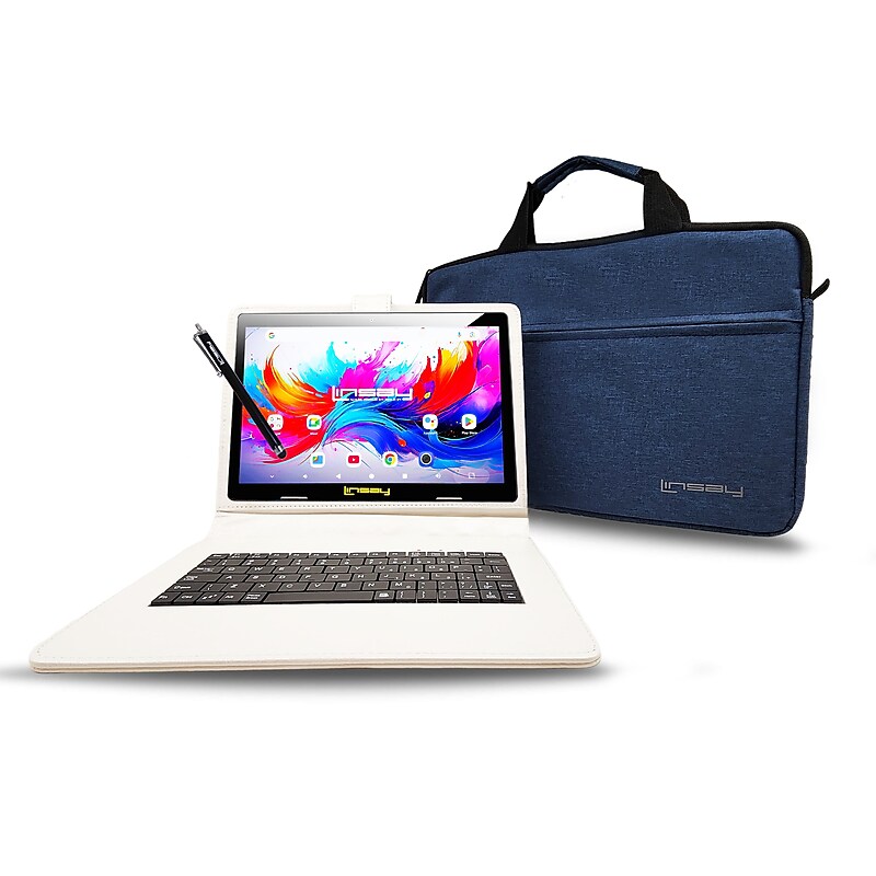 Linsay F10 Series 10.1" Tablet, Wi-Fi, Octa Core, 256GB eMMC, Android 15, with White Unique Oracle Keyboard Case & Briefcase image 1