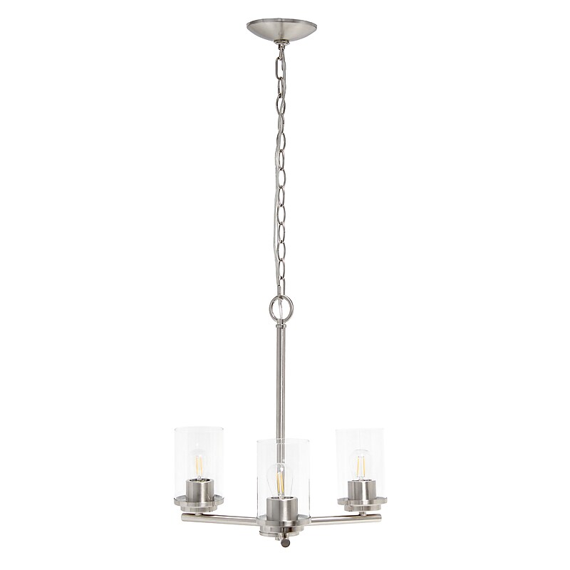 Lalia Home 3-Light 15" Classic Clear Glass and Metal Hanging LED Pendant Chandelier, Brushed Nickel (LHP-3012-BN) image 1