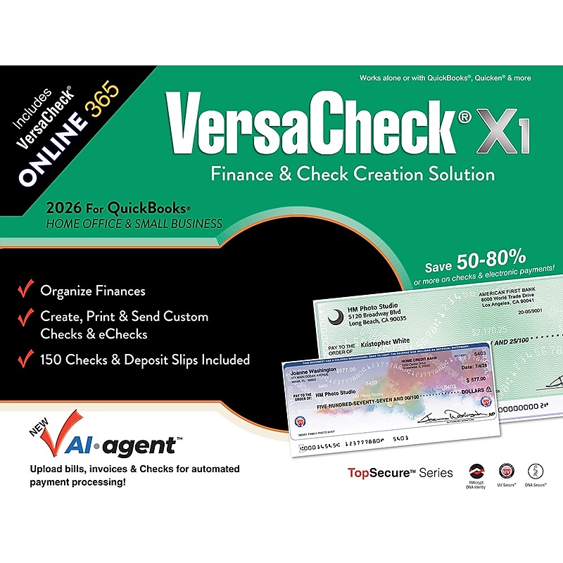 VersaCheck X1 2026 for QuickBooks + VersaCheck ONLINE for 1 User for Windows, 1  Year Subscription, Download (GLO921800V306) image 1