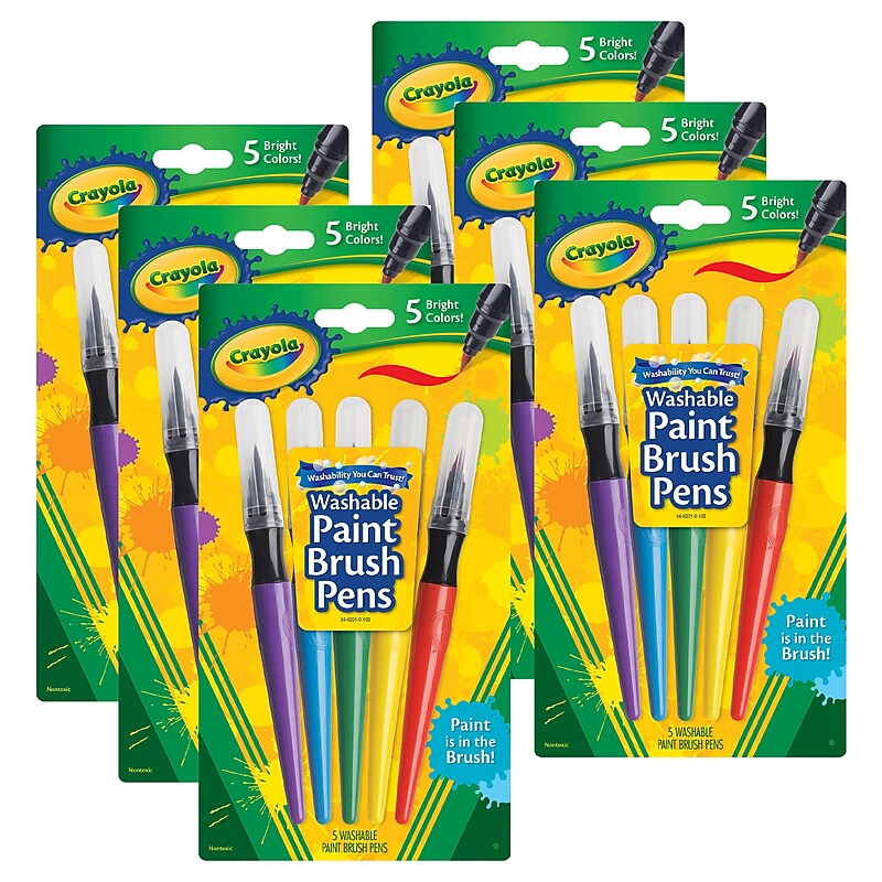 Crayola Washable Paint Brush Pens, Assorted Colors, 5/Pack, 6 Packs/Bundle (BIN546201-6) image 1