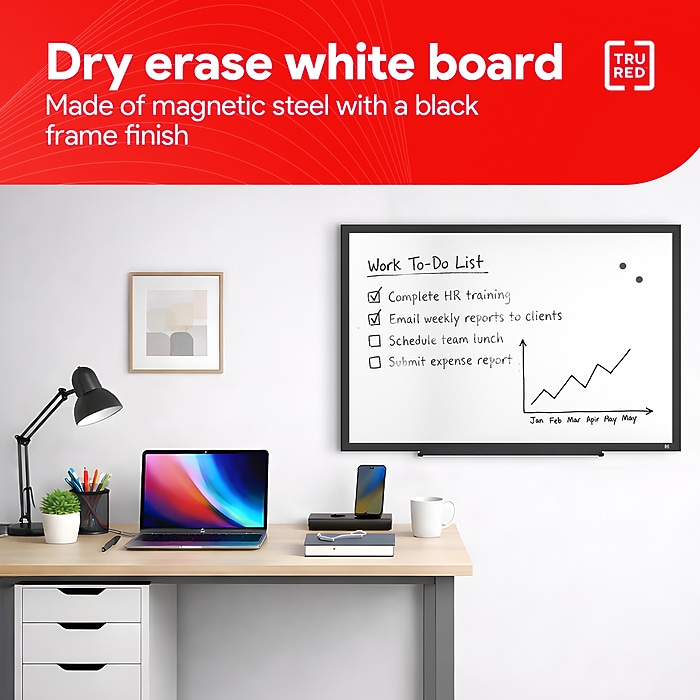 TRU RED™ Magnetic Steel Dry Erase Board, Black Frame, 3' x 2