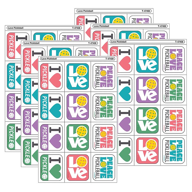 Trend Enterprises Love Pickleball Tear & Share Stickers, Multicolored, 60/Pack, 6/Packs/Bundle (T-47408-6) image 1