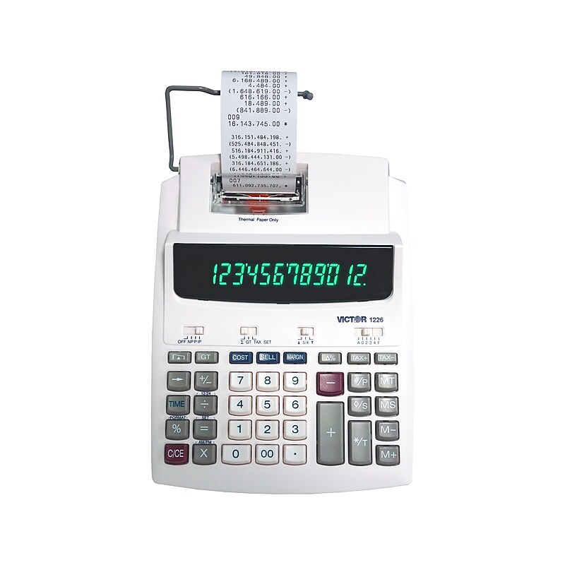 Victor 12-Digit Basic Calculator with Thermal Printer, White (1226) image 1