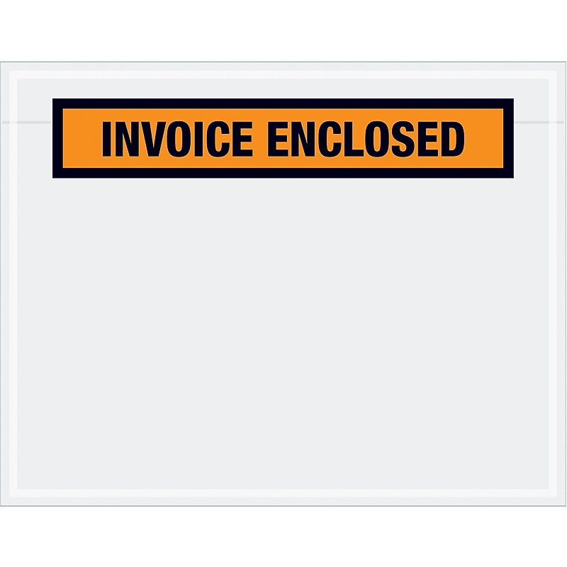 "Invoice Enclosed"Packing List Envelope, 7" x 5.5", Orange/Black, 1000/Carton (PL23) image 1