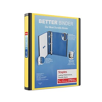 Staples 1" 3-Ring Better Binder, Yellow (19064)