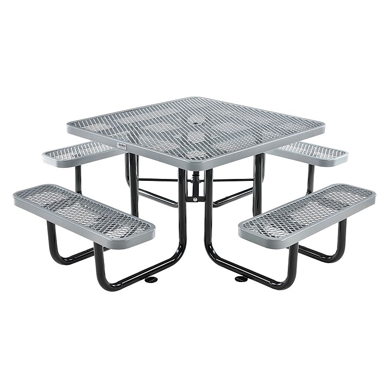 Global Industrial 46" Square Outdoor Steel Picnic Table, Expanded Metal, Gray (277151GY) image 1