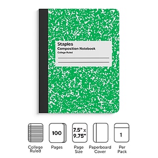 STAPLES Composition Notebook, 9.75” x 7.5”, College Ruled, 100 Sheets, Green~#|#~D44B25C3-C1BF-425D-B48547603F409953_sc7