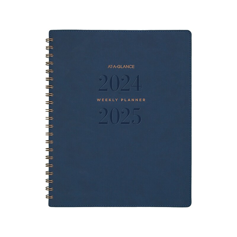 2024-2025 AT-A-GLANCE Signature 8.5" x 11" Academic Weekly & Monthly Planner, Faux Leather Cover, Navy (YP905A-20-25) image 1