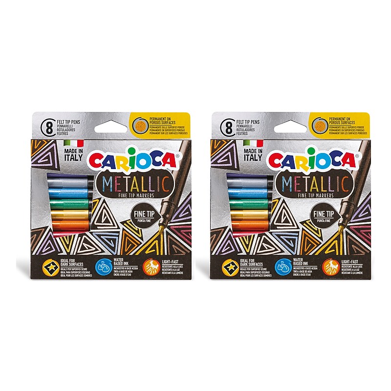 CARIOCA Metallic Water Based Water-Based Markers, Fine Tip, Assorted Colors, 8/Set, 2/Bundle (CRA43162-2) image 1