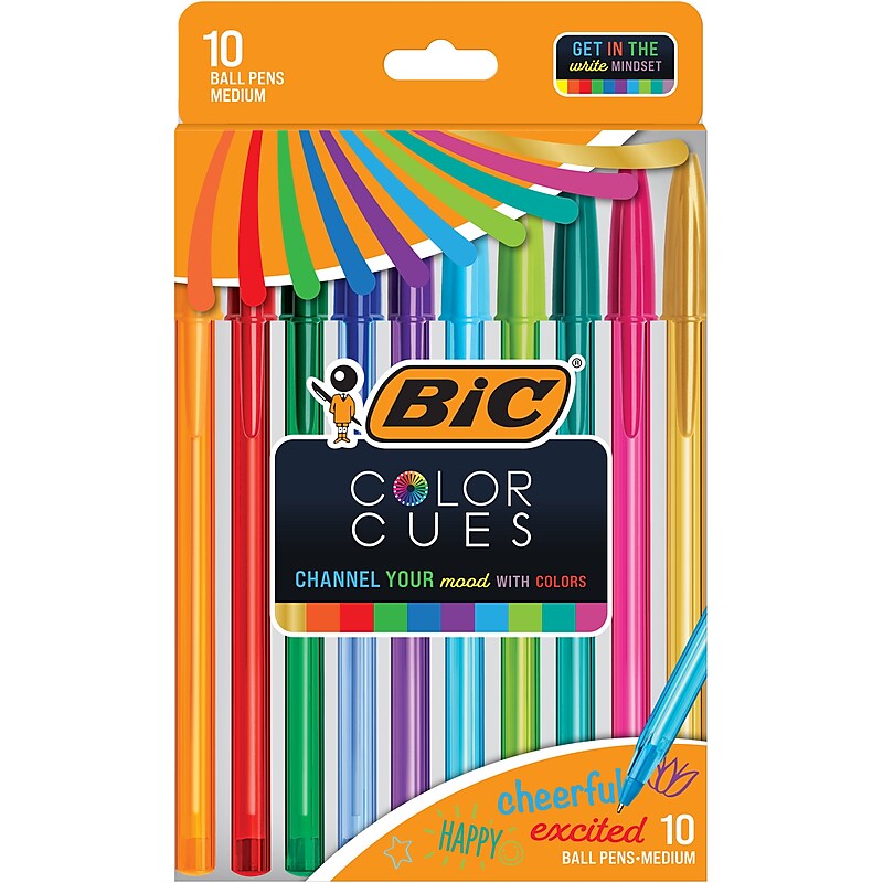 BIC Color Cues Cristal Xtra Smooth Ballpoint Pens, Medium Point, 1.22mm, Assorted Ink, 10/Box (WMSUA10-AST) image 1