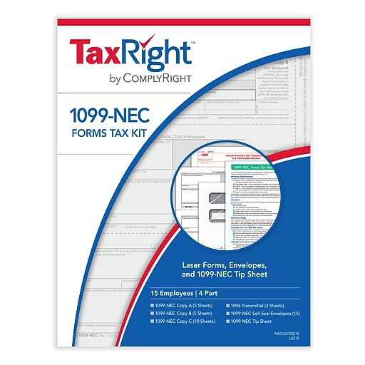 TaxRight™ 2023 1099NEC Tax Form Kit with Envelopes, 4Part, 15/Pack