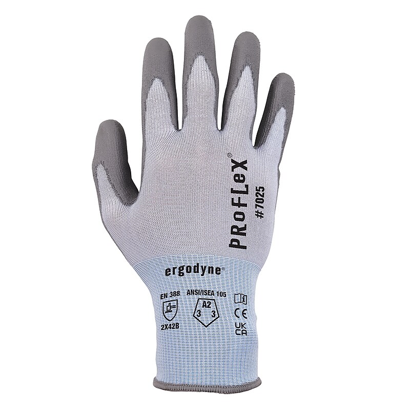Ergodyne ProFlex 7025 PU Coated Cut-Resistant Gloves, ANSI A2, Blue, Medium, 12 Pair (10423) image 1
