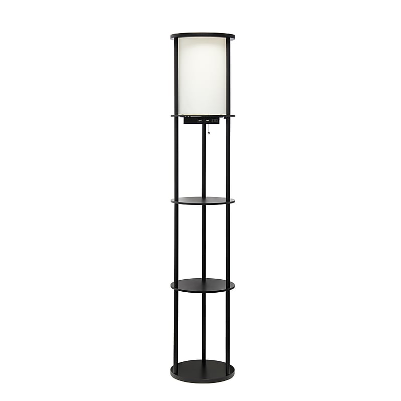 Simple Designs Etagere Organizer Storage 62.5" Floor Lamp with 2 USB Charging Ports and 1 Charging Outlet, Black (LF2010-BLK) image 1