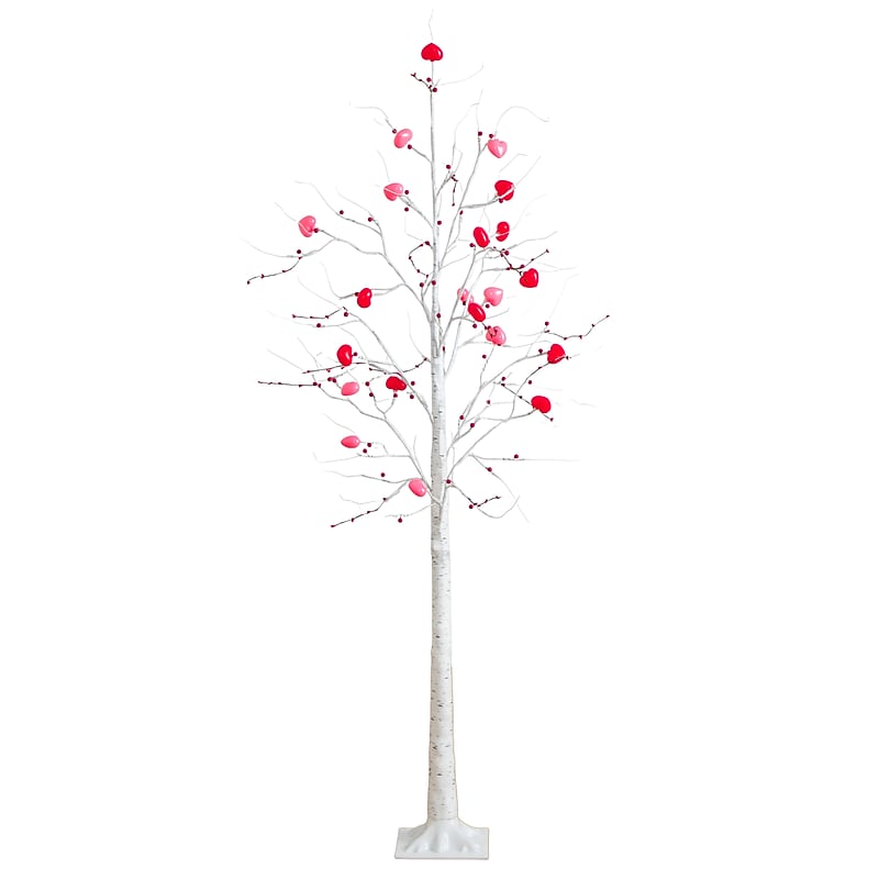 Nearly Natural 6-ft Pre-Lit Artificial Valentine's Day Twig Tree with 96 Heart Shaped LED Lights and Red Berries (T5450) image 1