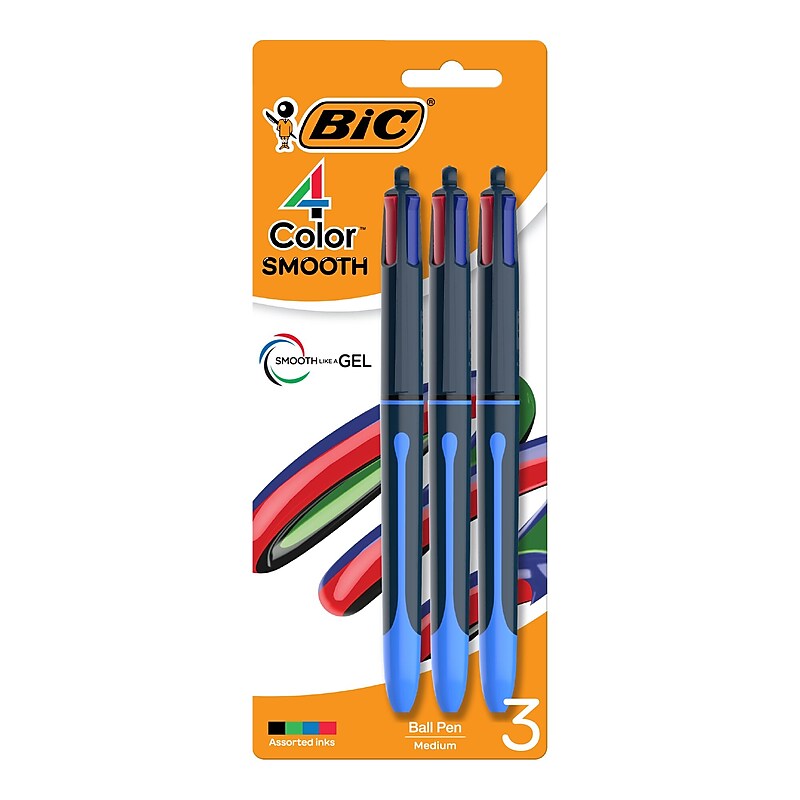 BIC 4-Color Smooth Retractable Ballpoint Pen, Medium Point, 1.0mm, Assorted Colors, 3/Pack (MMSP3-AST) image 1