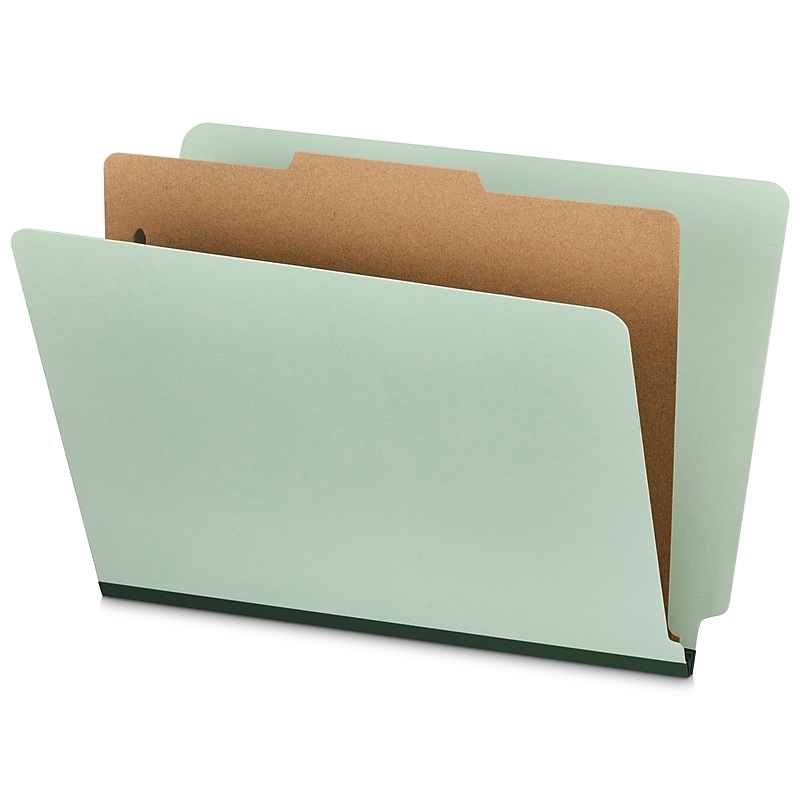 Staples 60% Recycled Heavy Duty Classification Folder, 1-Dividers, 2" Expansion, Letter Size, Gray/Green, 10/Box (ST62563) image 1