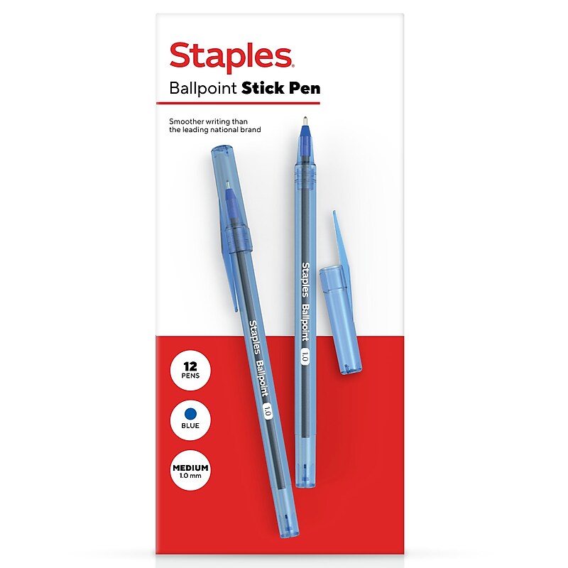 Staples Ballpoint Pen, Medium Point, 1.0mm, Blue Ink, Dozen (ST52860) image 1