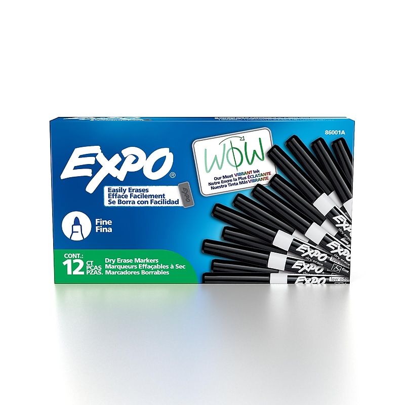 Expo Low Odor Dry Erase Marker, Fine Tip, Black, 12/Pack (SAN86001) image 1