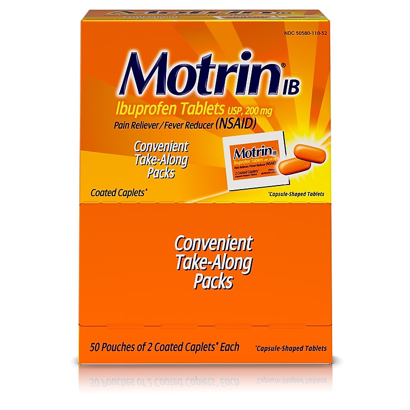 Motrin IB Ibuprofen Tablets, 200 mg, 2 Tablets/Packet, 50 Packets/Box (447419) image 1