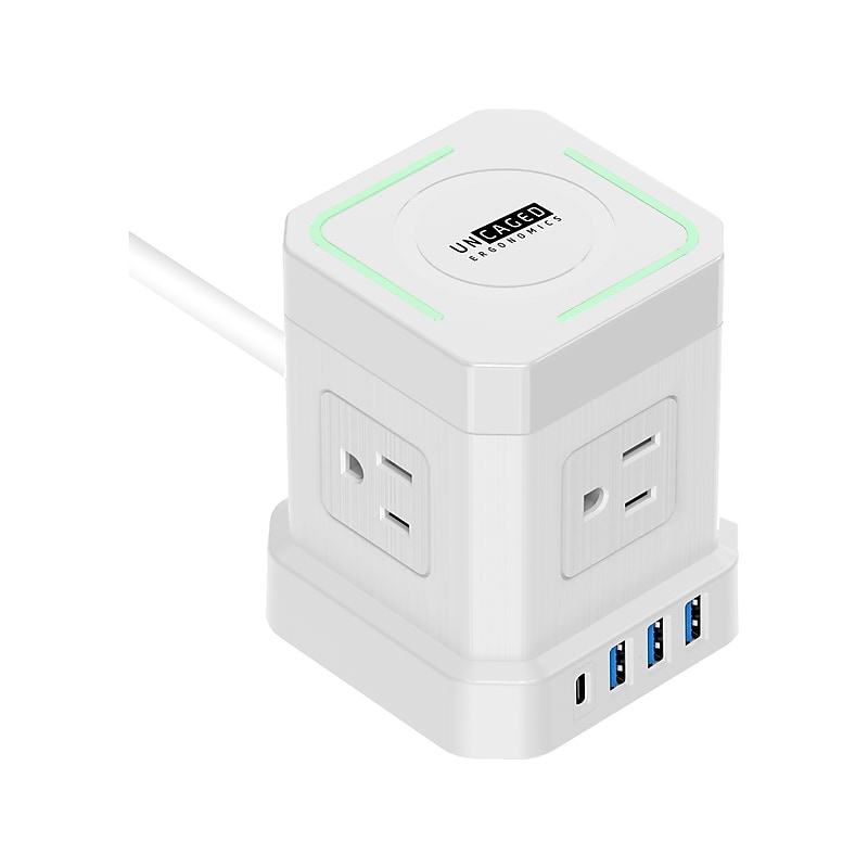 Uncaged Ergonomics Cube 4-Outlet 4-USB Port Surge Protector, 10', White (WC-10-w) image 1