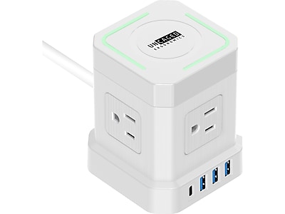 Uncaged Ergonomics Cube 4-Outlet 4-USB Port Surge Protector, 10′, White (WC-10-w) Simolary simolary.com