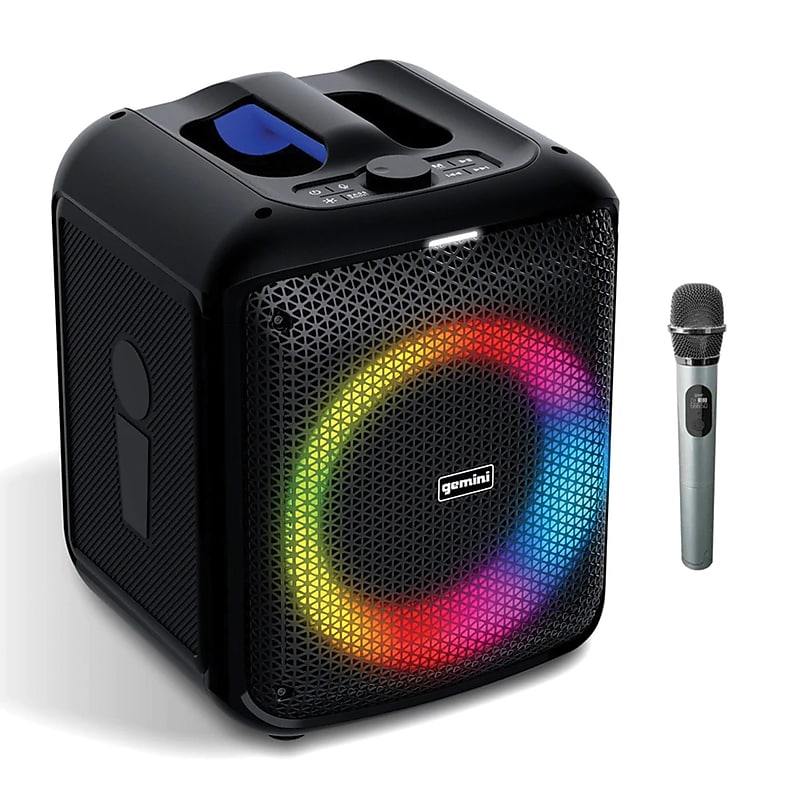 Gemini Wireless Bluetooth 100 Watt LED Karaoke Speaker and Microphone, Black (GGO-650L) image 1
