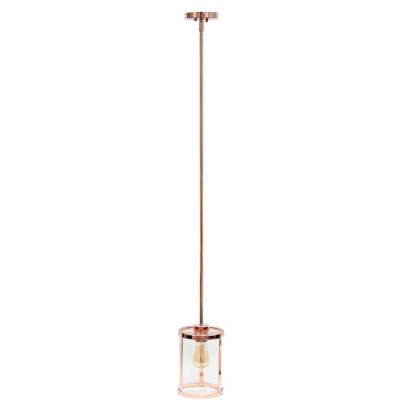 Lalia Home 1-Light 9.25" Farmhouse Hanging Cylindrical Clear Glass LED Pendant Fixture with Accents, Rose Gold (LHP-3002-RG) image 1