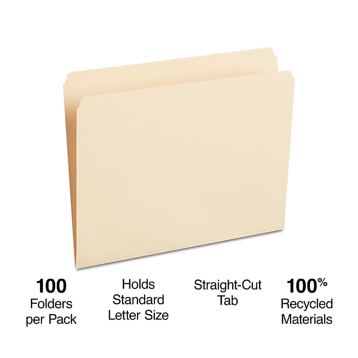 Staples 100% Recycled File Folder, Single Tab, Letter Size, 100