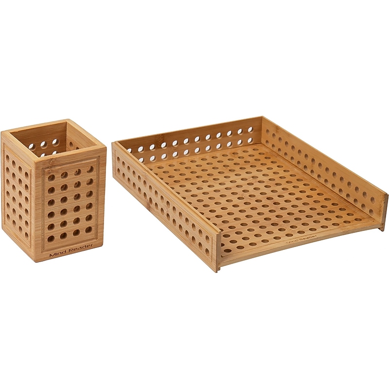 Mind Reader Bamboo Paper Tray and Pen Cup Set, Light Brown (LATPAPEN-BRN) image 1