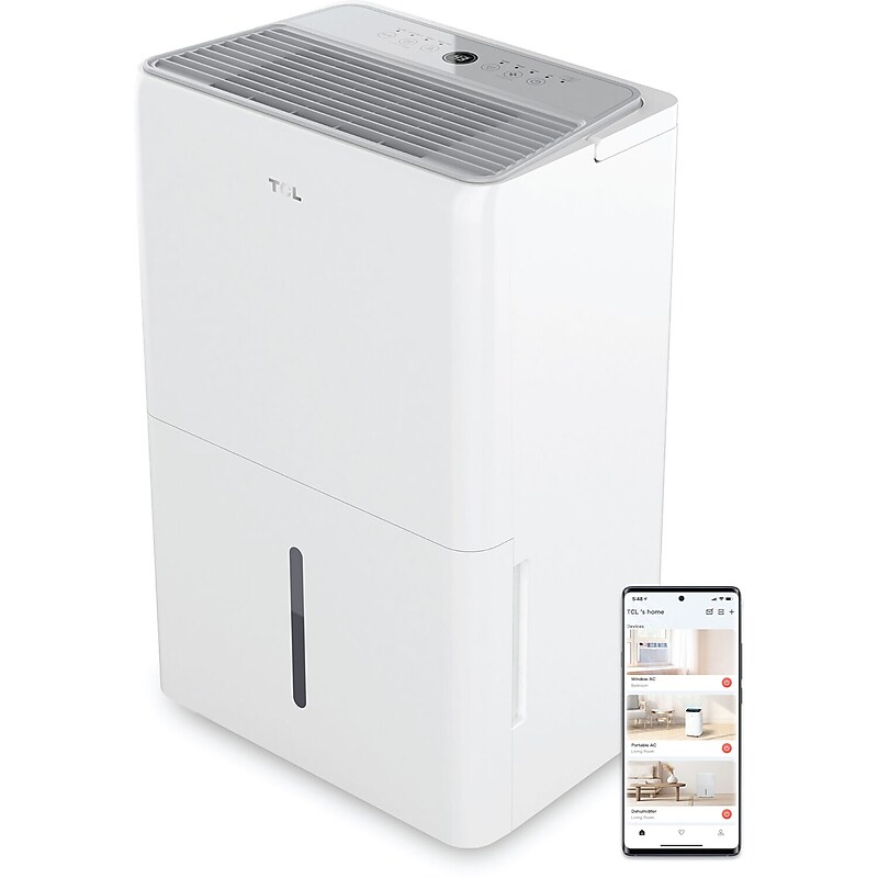 TCL Energy Star 50-Pint Portable Dehumidifier, Wi-Fi Enabled, Covers up to 4500 sq. ft., White (H50D44W) image 1