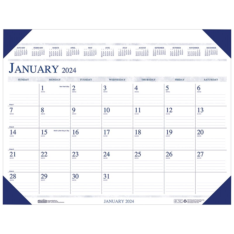 2024 House of Doolittle Executive 24" x 19" Monthly Desk Pad Calendar, White/Blue (180-24) image 1