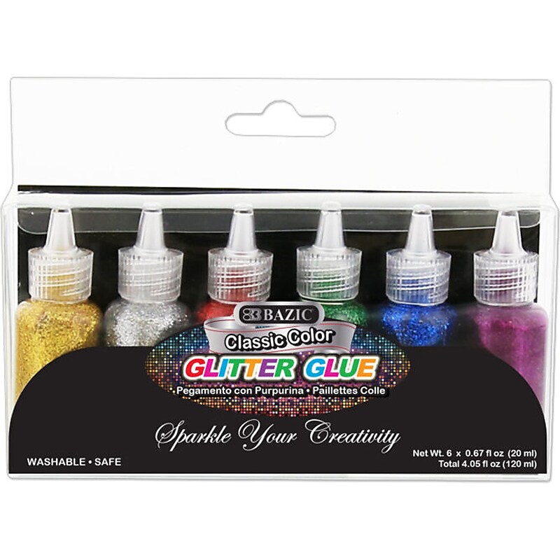 Bazic Classic Color Glitter Glue, 0.67 fl. oz., Assorted Colors, 6/Set (3467) image 1