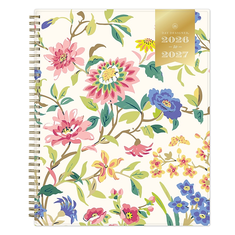 2026-2027 Blue Sky Day Designer 8" x 11" Academic Year Weekly & Monthly Planner, Plastic Cover, Floral Cream (161592) image 1