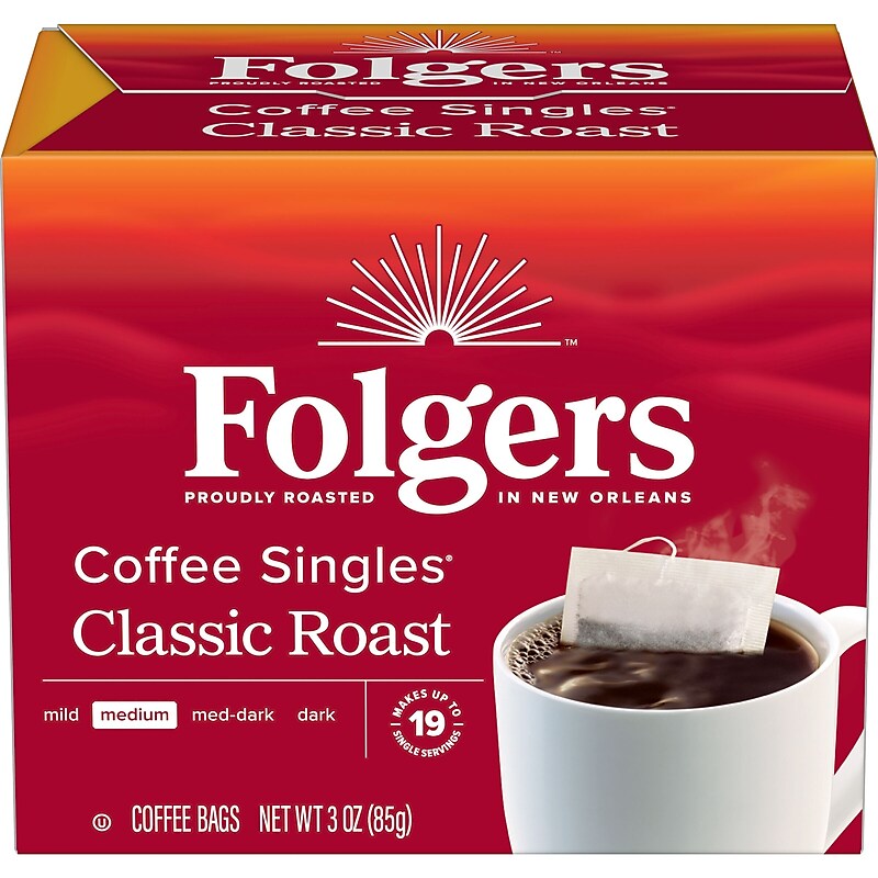 Folgers Coffee Singles Coffee Packets, Medium Roast, 0.16 oz., 19/Box (PRO29764) image 1