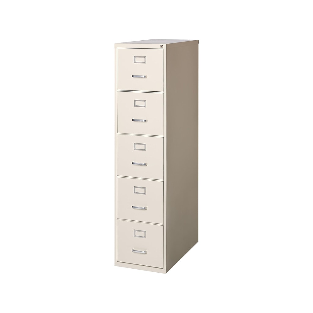 Beige five-drawer vertical file cabinet
